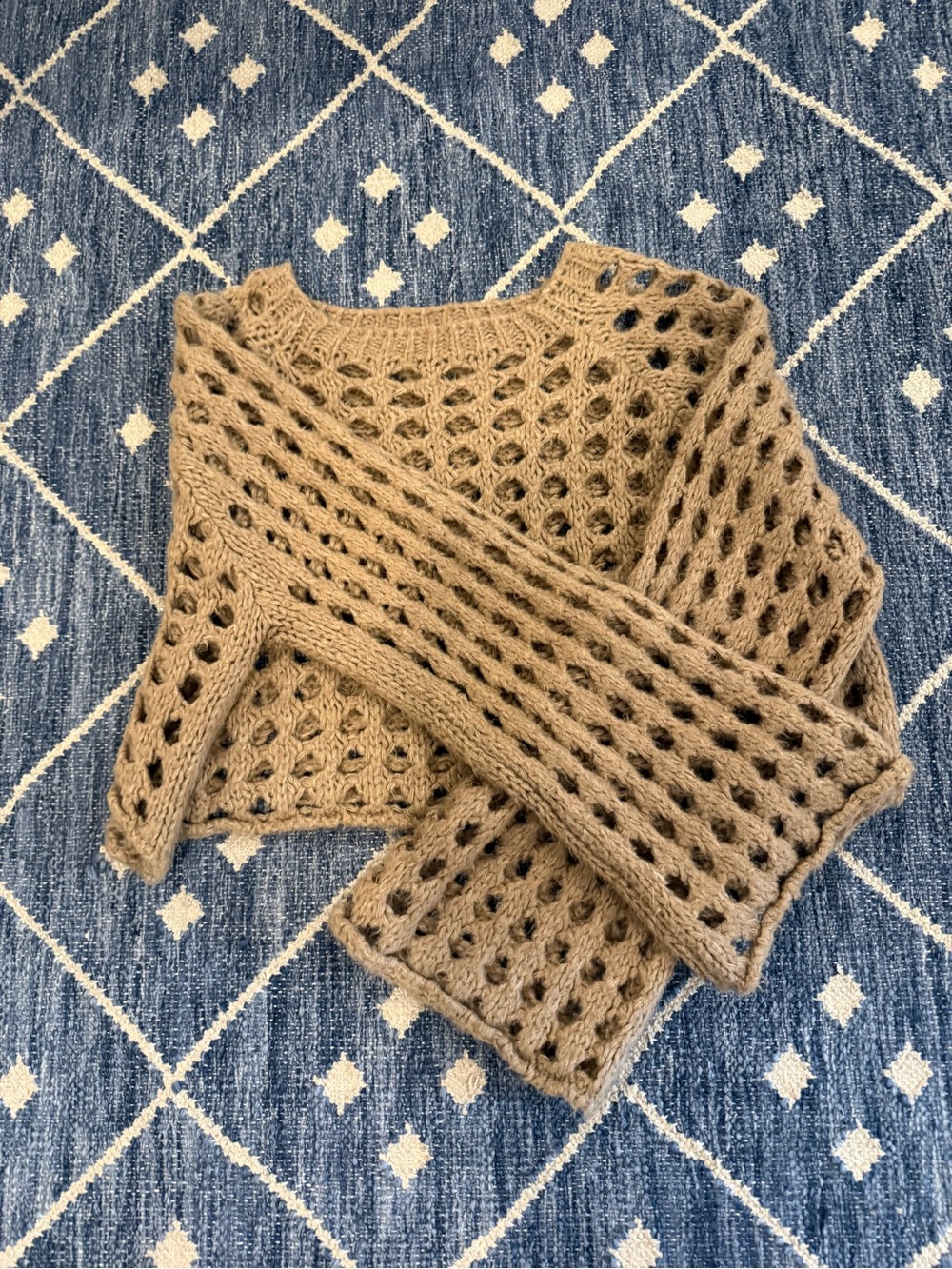 Open-Knit, Cropped Taupe Crewneck Sweater